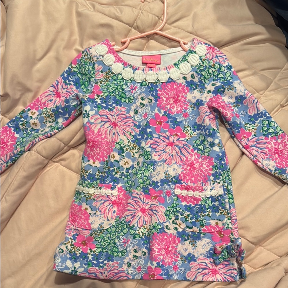 Lilly Pulitzer Pink and Blue Ruffled Tiered Sheath Dress